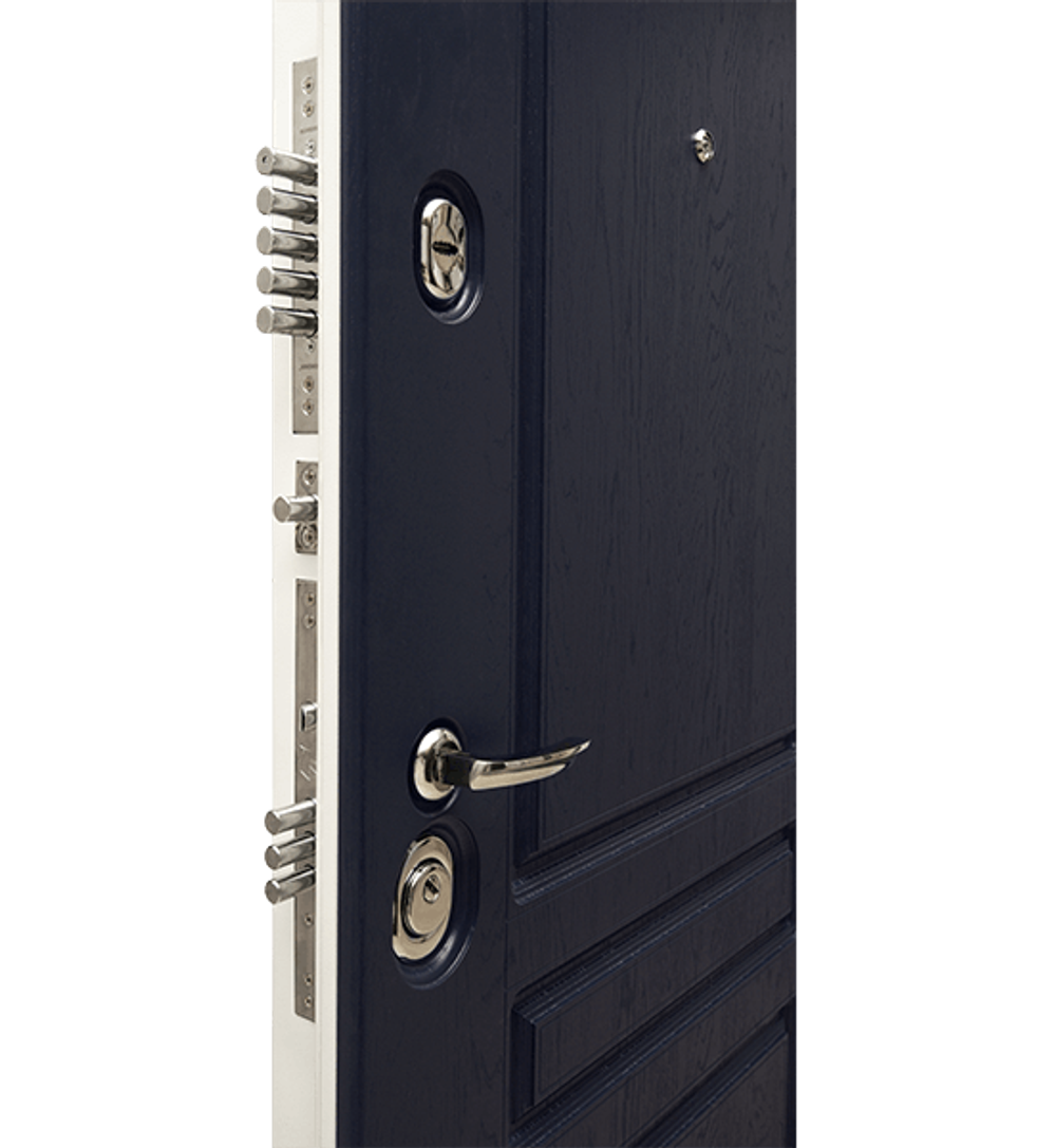 Входная  дверь в квартиру Дива (Diva) МД-45 Роял Вуд синий / рис.Д7 Силк маус (cветло-серый) с шумоизоляцией
