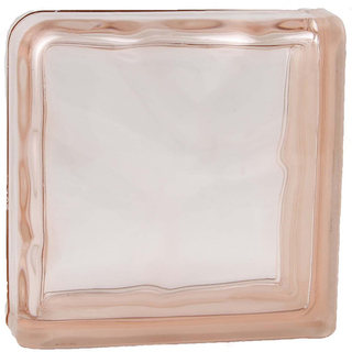 Завершающий стеклоблок волна  розовый окраска в массе Vitrablok   19x19x8
