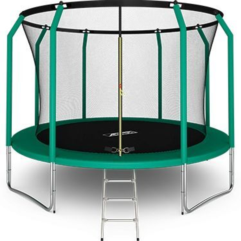 Батут arland премиум 12ft с внутренней страховочной сеткой и лестницей (dark green)
