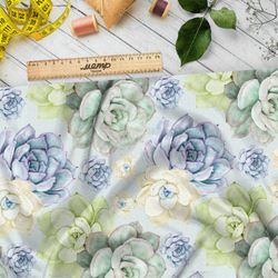 Ткань флис акварельные суккуленты