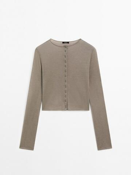 Massimo Dutti Короткий кардиган из смесовой шерсти, болотно-зеленый