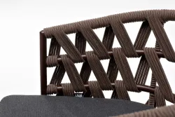 "Диего" стул плетеный из роупа, каркас из стали коричневый (RAL8016) муар, роуп коричневый круглый, ткань серая