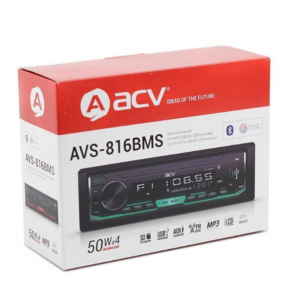 816BM / Автомагнитола ACV MP3/WMA AVS-816BM мультицвет,50Wx4, BLUETOOTH, App,Google, USB, AUX