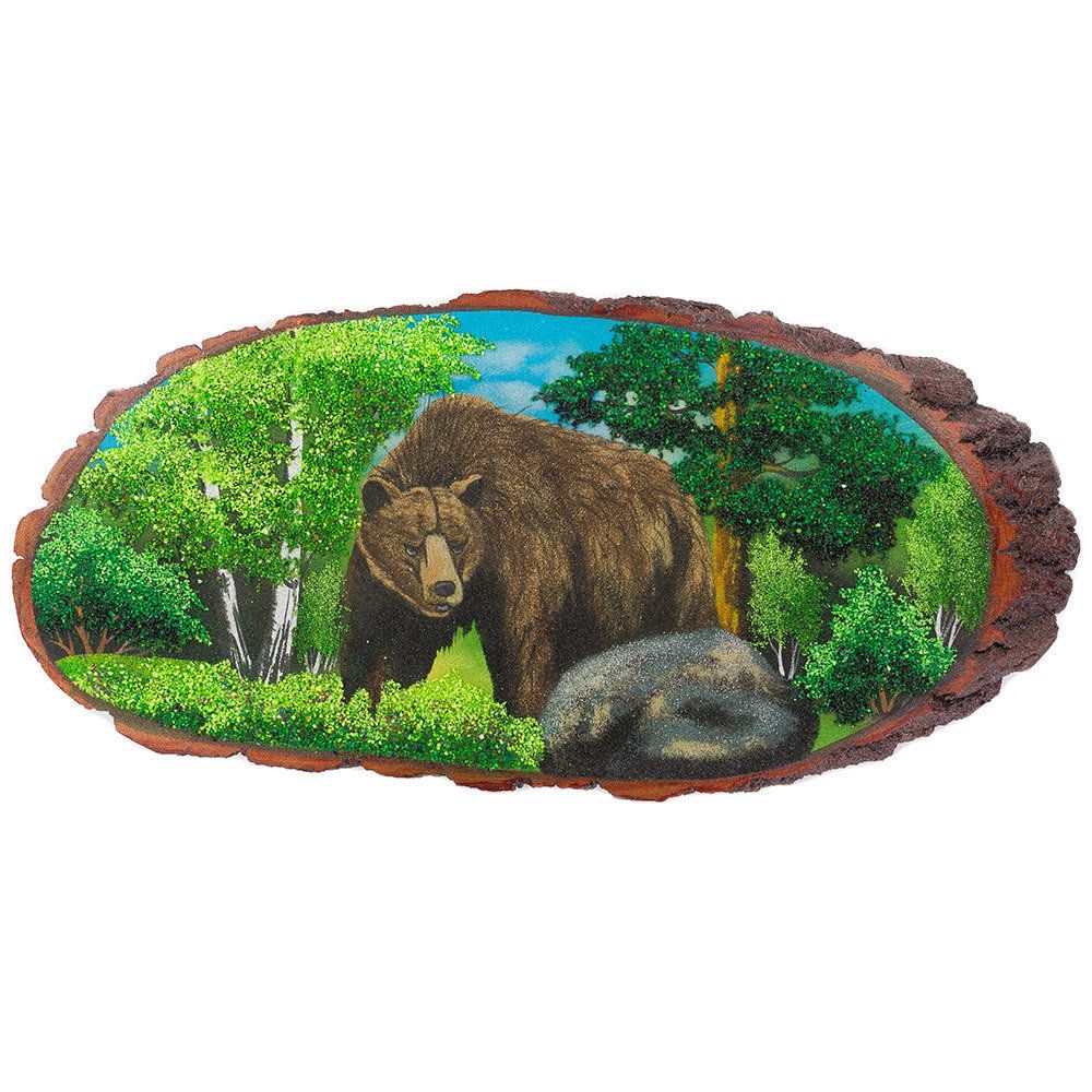 Картина на срезе дерева &quot;Медведь лето&quot; 65-70 см R120643