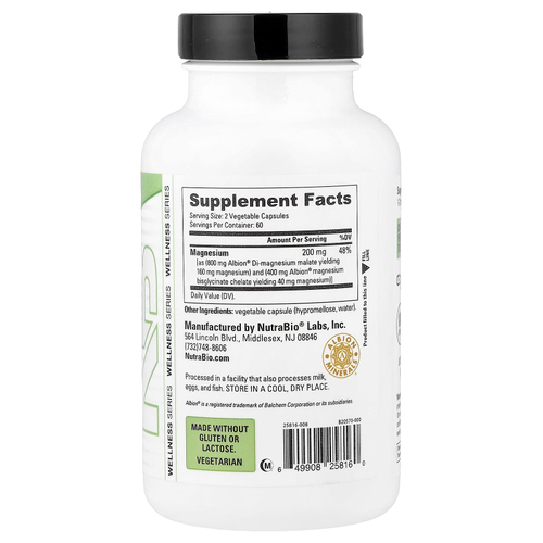 NutraBio, комплекс с магнием, 120 капсул (100 мг в 1 капсуле)