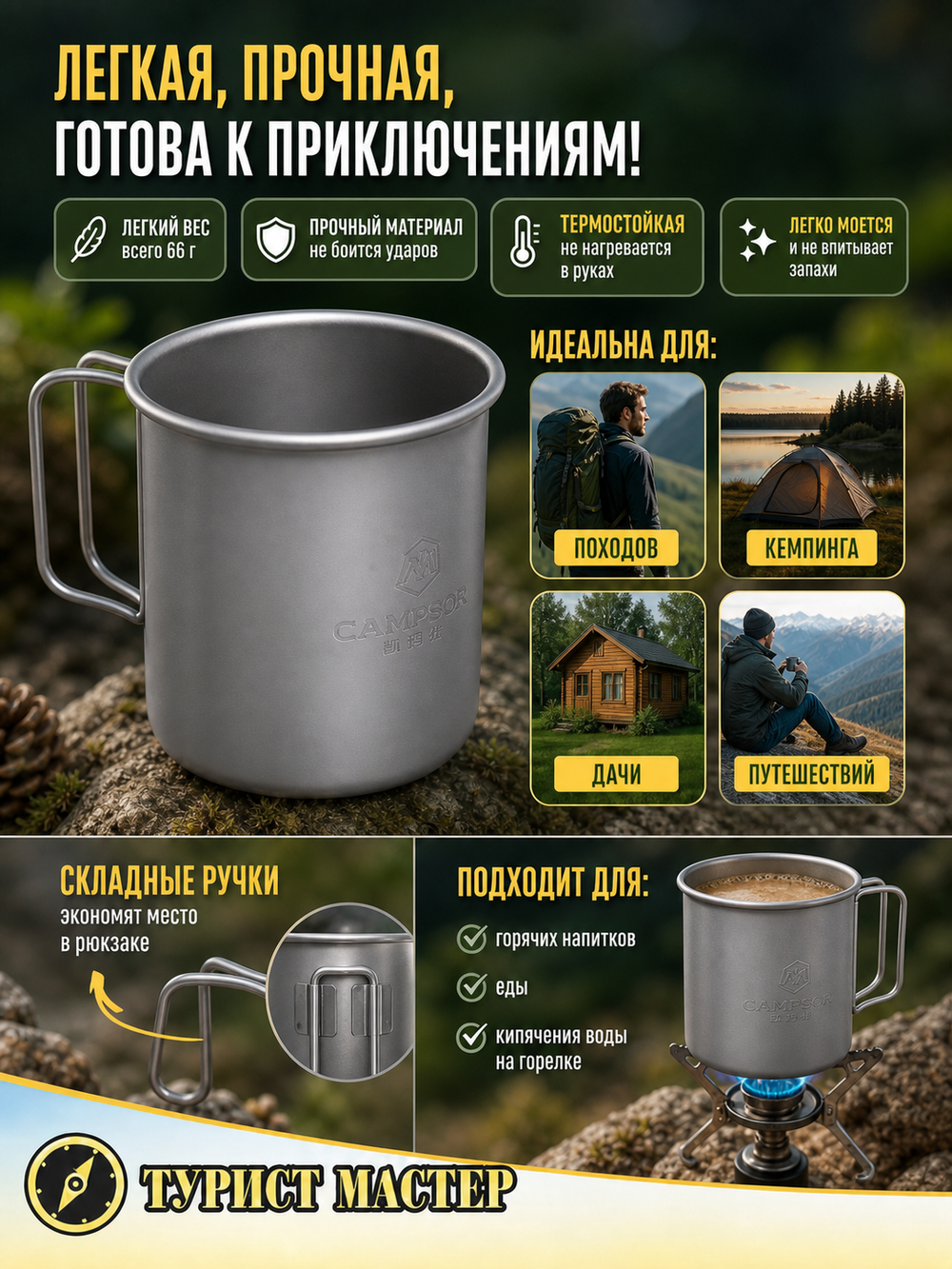 Кружка походная алюминиевая 7,5*7,5см
