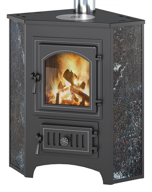 Печь-Камин ВЕЗУВИЙ ПК-01 (220) угловой, амфиболит с конфоркой 9 кВт (150 м3) Ø 115мм