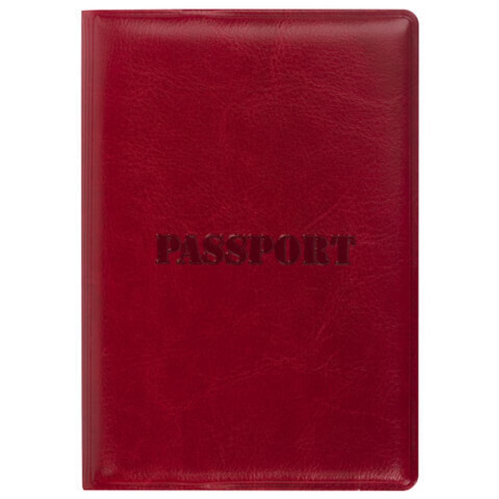 Обложка для паспорта STAFF, полиуретан под кожу, "ПАСПОРТ", бордовая, 237600