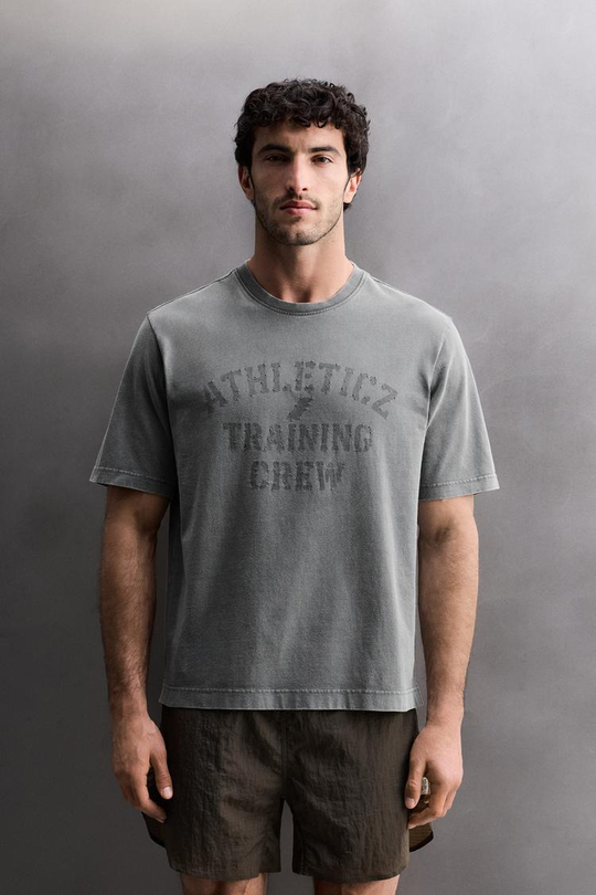 ZARA ХЛОПКОВАЯ ФУТБОЛКА, АНТРАЦИТОВО-СЕРЫЙ