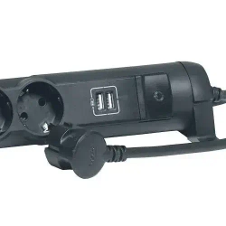 Сетевой фильтр Legrand - 4 розетки с заземлением + USB 2 порта 2.4A, 3500 Вт, черный - 1.5 метра