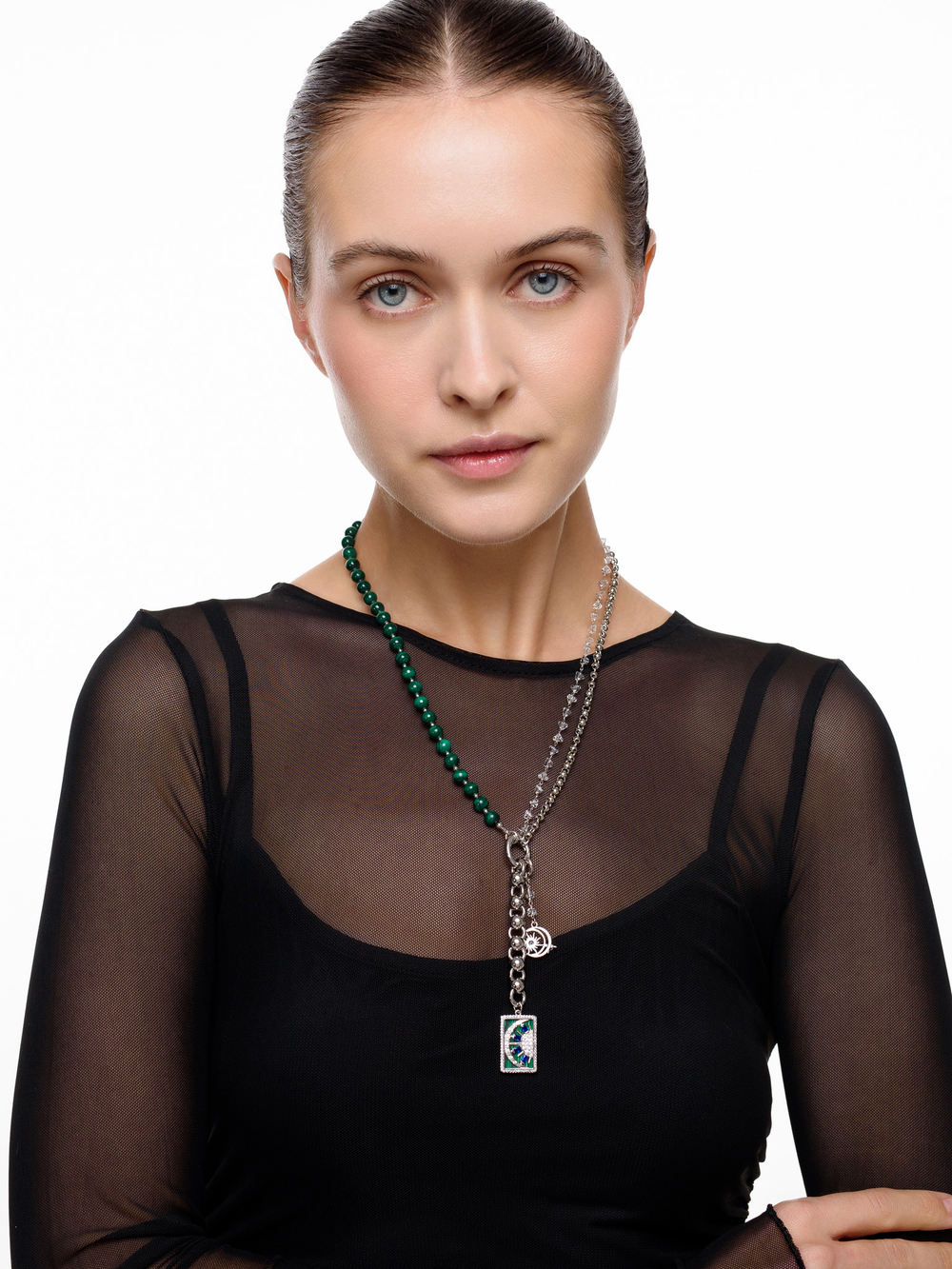 Колье "Malachite color sun" Gold