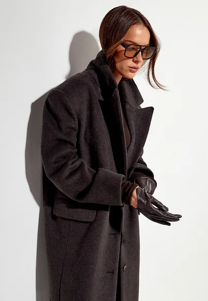 Пальто с шерстью прямого кроя цвета эспрессо