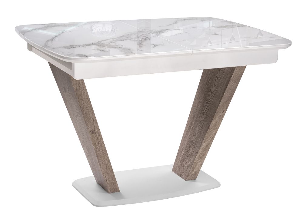 Обеденная группа Виргел светло-серый / белый / белая шагрень / дуб