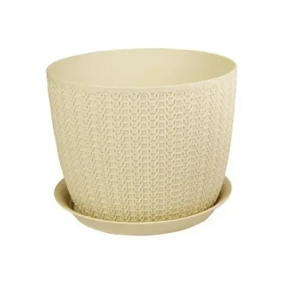 Кашпо ВЯЗАНИЕ D135мм 1,1л с поддоном белый ротанг 0,11,135х0,135м (упа (комплект 12 шт)