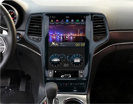 Магнитола для Jeep Grand Cherokee WK2 2010-2013 - Carmedia ZF-1827B-Q6 вертикальный экран в стиле "Тесла" на Android 11, 8Гб+128Гб, CarPlay, 4G SIM-слот
