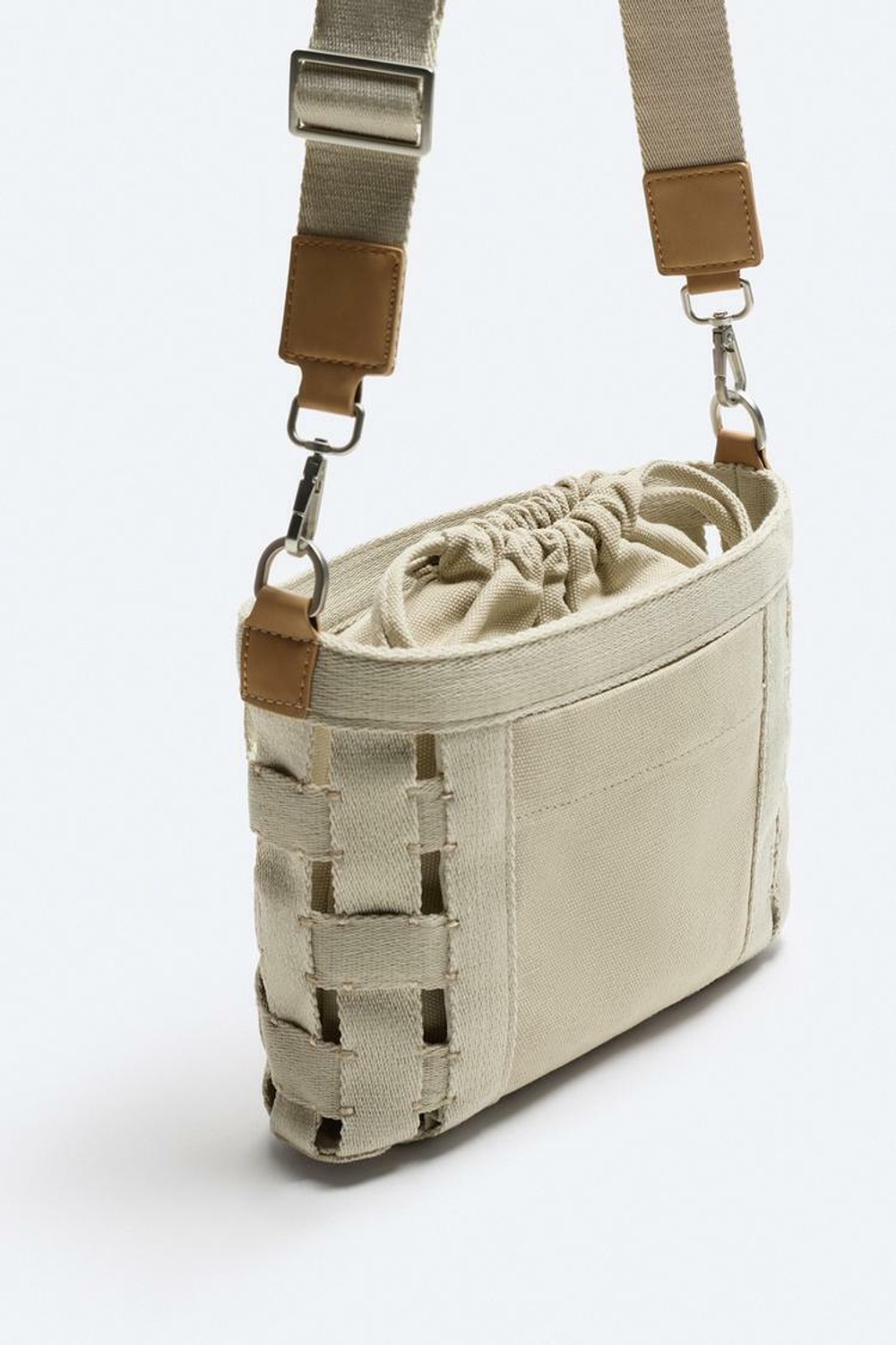 ZARA ТКАНАЯ ХОЛЩОВАЯ СУМКА ЧЕРЕЗ ПЛЕЧО, БЕЛЫЙ ЭКРЮ