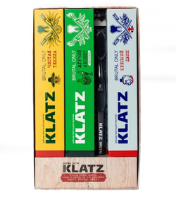 Klatz Мужской набор зубных паст Brutal Only: Текила + Абсент + Крепкий джин, 75 мл + Зубная шётка