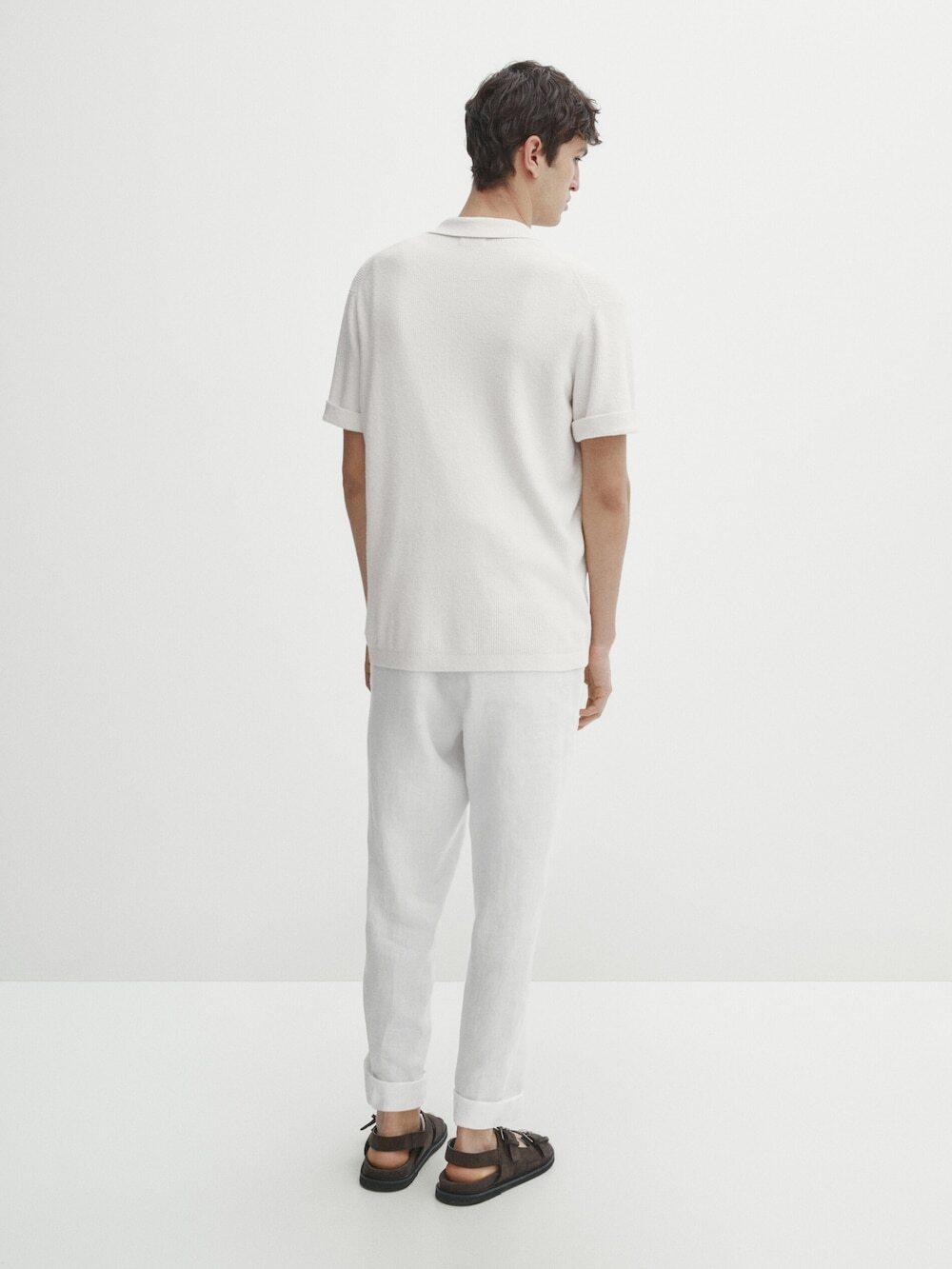 Massimo Dutti Вязаный кардиган с короткими рукавами и пуговицами, натуральный, кремовый