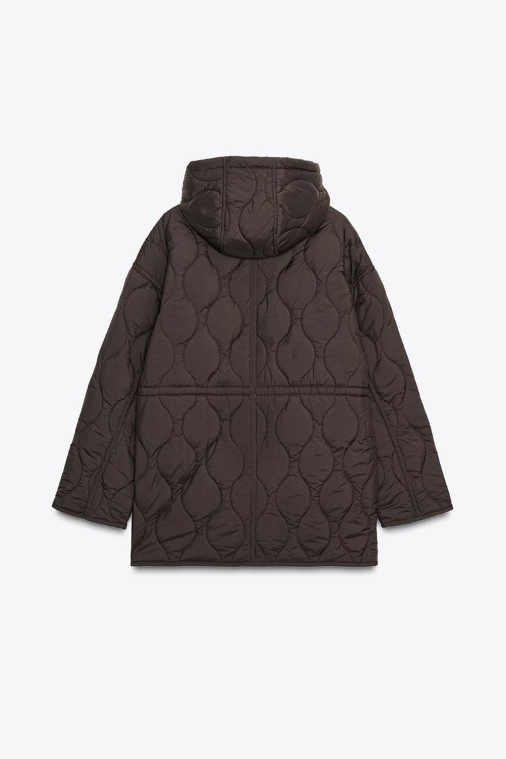 ZARA СТЕГАНАЯ КУРТКА С КАПЮШОНОМ WATER REPELLENT, СЕРО-КОРИЧНЕВЫЙ