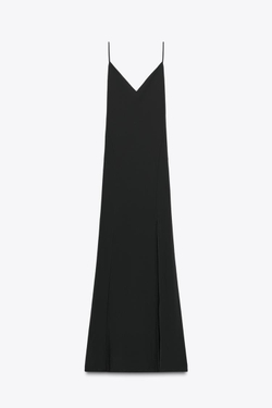 ZARA ДЛИННОЕ ПЛАТЬЕ ИЗ КРЕПА, ЧЕРНЫЙ