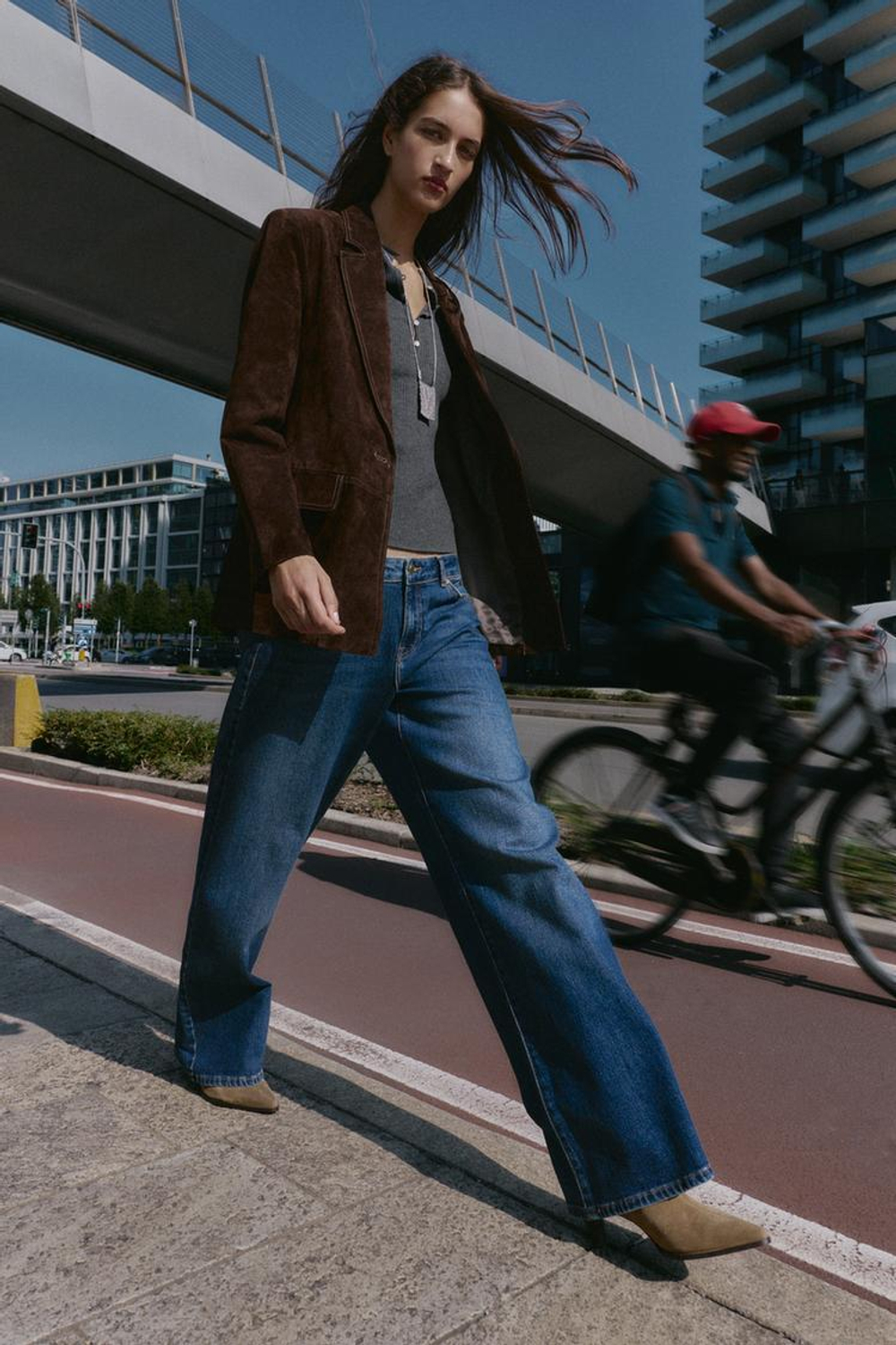 ZARA ПРЯМОЙ БЛЕЙЗЕР ИЗ 100% КОЖИ, КОРИЧНЕВЫЙ