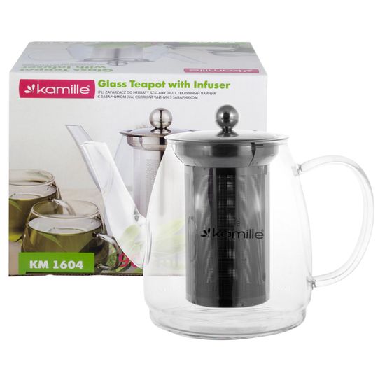 Заварочный чайник 900 мл. Kamille KM-1604 (стекло, нержавеющая сталь)