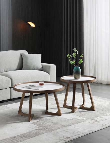 Журнальный столик Vario Ø80х46 см, белая керамика, орех