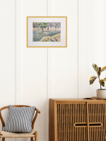 Картина авторская акварельная в паспарту 30х40 см на стену для интерьера "На берегу пруда в Тованово"