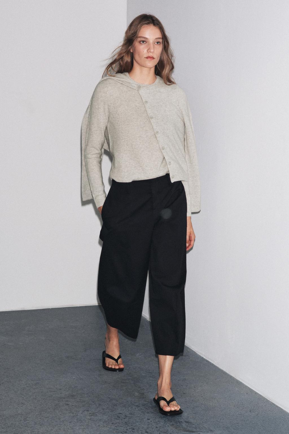 ZARA КАРДИГАН ИЗ 100% ШЕРСТИ, ПЕСОЧНЫЙ МЕЛАНЖ