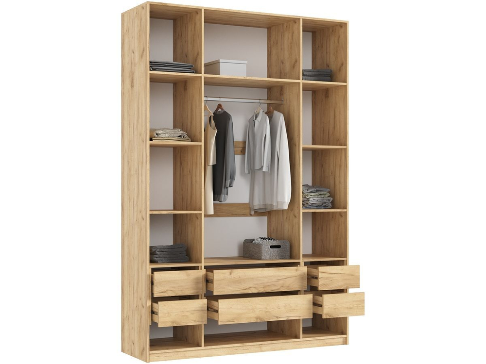 Шкаф для одежды распашной с полками и штангой 3 створки Браш Вайт/Дуб Крафт 120х 51х 240 см