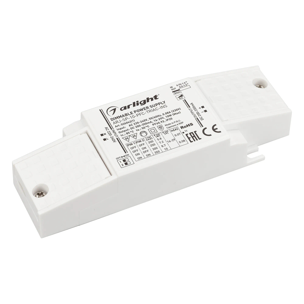 Блок питания ARJ-SP-10-PFC-TRIAC-INS (10W, 16-29V, 0.2-0.35A) (Arlight, IP20 Пластик, 5 лет) 026042(1)