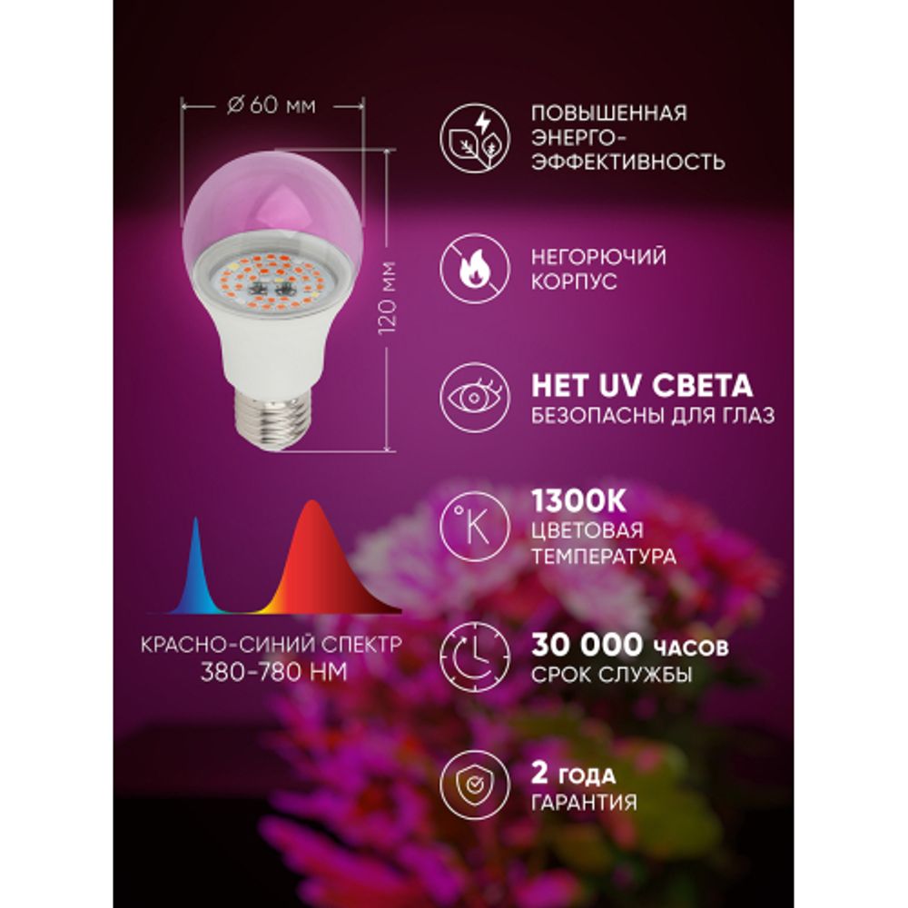Фитолампа для растений светодиодная ЭРА FITO-14W-RB-E27 красно-синего спектра 14 Вт Е27