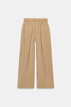 ZARA ПРЯМЫЕ БРЮКИ С ПОЯСОМ, ПЕСОЧНЫЙ