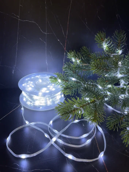 Светодиодная нить Роса 500 холодных ламп, 25 м., плоский провод, прозрачный провод, Luca (89953)
