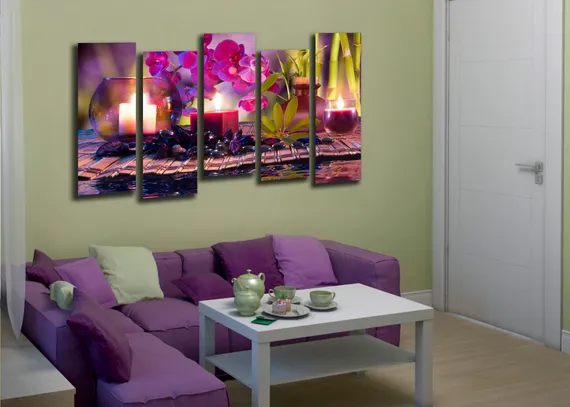 Модульная картина "Бамбук и свечи"