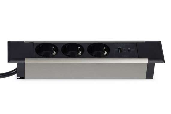 Блок розеток встраиваемый в стол (3 розетки, USB-A, USB-C) G4103T-2AC.N Серебро/Черный 257*60*4