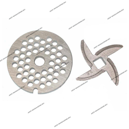 Набор для мясорубок решетка D-53х8,4мм, H-5,6мм + нож 4 грани 8,4х8,4мм, D-47мм, H-7,6мм