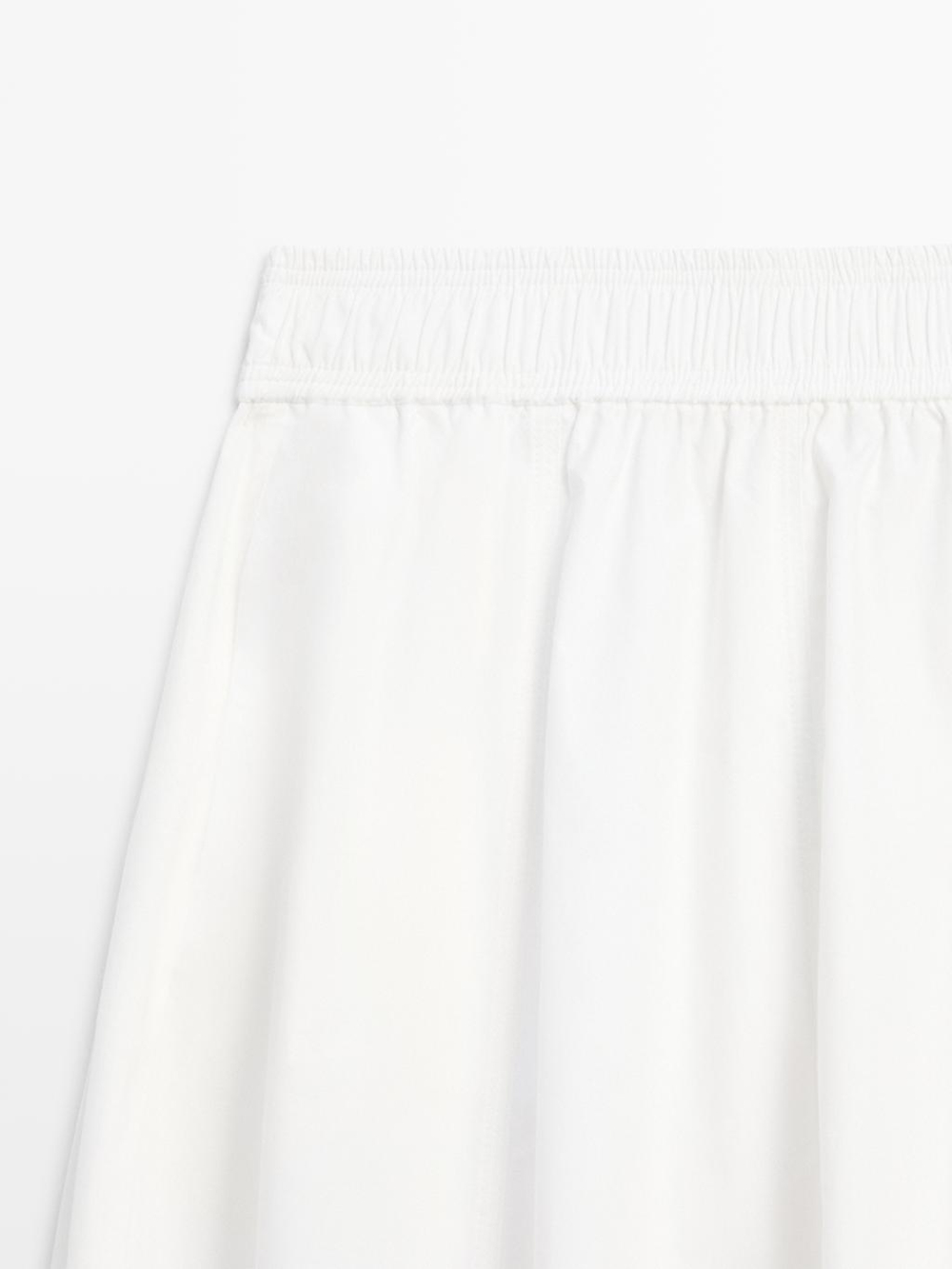 Massimo Dutti Длинная юбка из поплина со сборками, белый