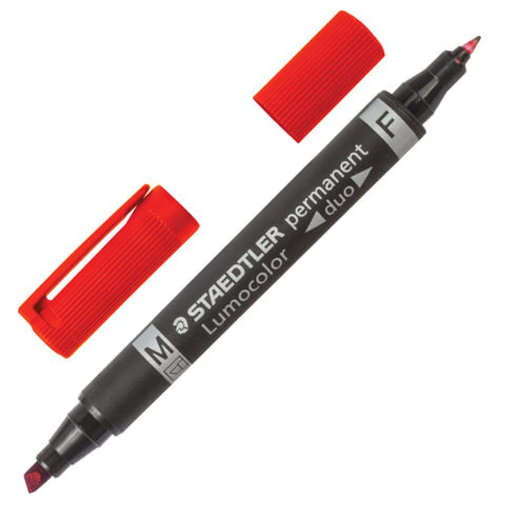 Маркер перманентный STAEDTLER двусторонний, КРАСНЫЙ, круглый 0,6 мм / скошенный 1,5-4 мм, 348 B-2