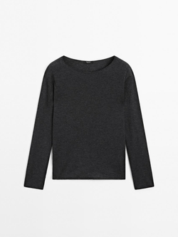 Massimo Dutti Свитер с воротником лодочкой из смесовой шерсти, серый