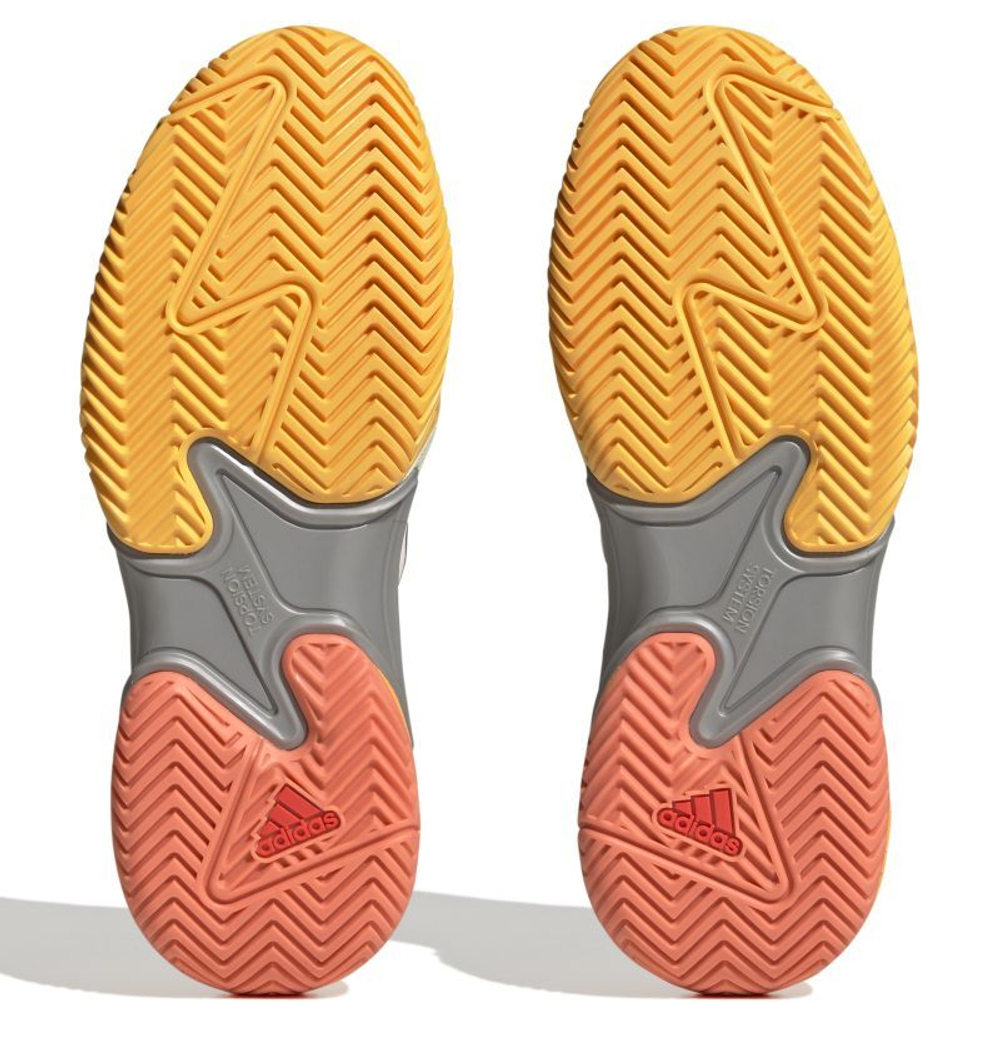 Мужские кроссовки теннисные Adidas Barricade M - white tint/taupe met./acid orange