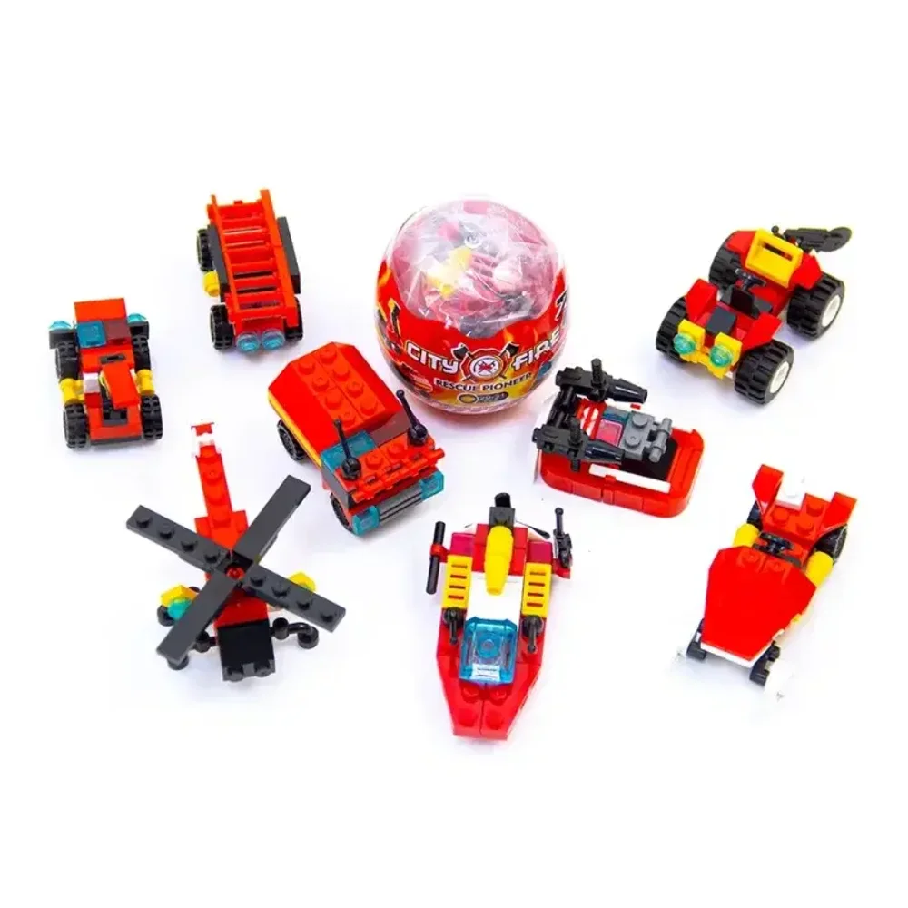 Игрушки 75 мм в капсулах конструкторы «Пожарная часть» 12 шт