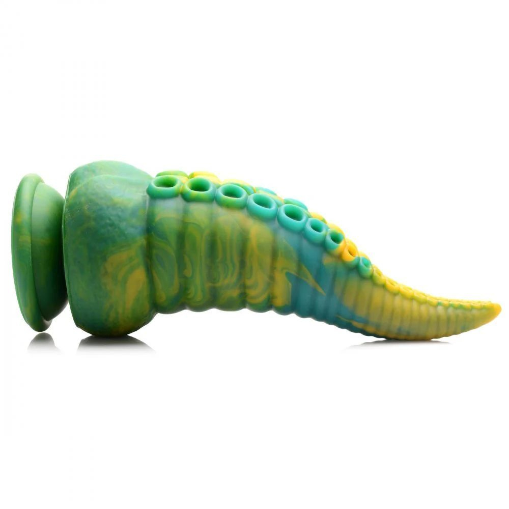 Фантазийный фаллоимитатор в форме щупальца Monstropus Tentacled Monster Silicone Dildo - 21,6 см. (Цвет: зеленый с желтым)