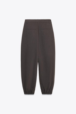 ZARA БРЮКИ-БАГГИ В ТОНКУЮ ПОЛОСКУ СО СКЛАДКАМИ, КОРИЧНЕВЫЙ