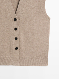Massimo Dutti Вязаный жилет из шерстяной смеси с V-образным вырезом, норка