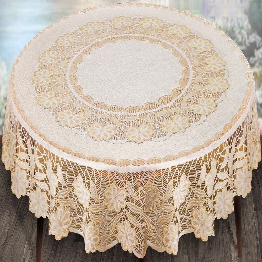 Скатерть жаккардовая круглая, цвет кремово-золотистый, Польша. Скатерть жаккардовая круглая, цвет кремово-золотистый, Польша.
