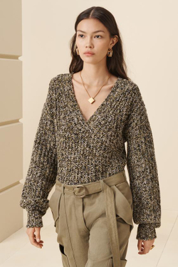 ZARA СВИТЕР С V-ОБРАЗНЫМ ВЫРЕЗОМ, ЗЕЛЕНЫЙ