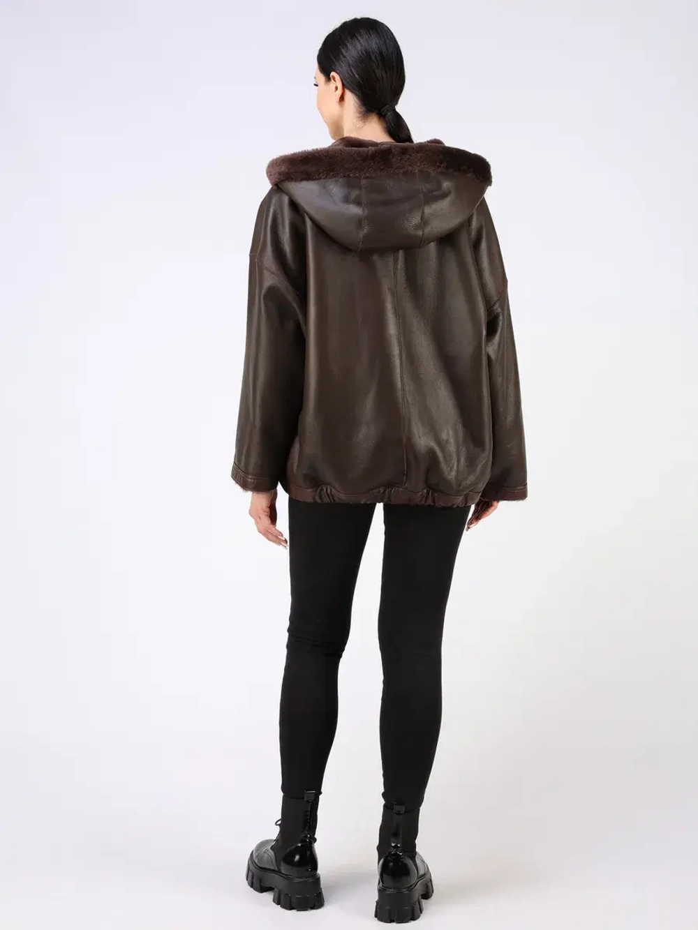 Дубленка зимняя двухсторонняя шуба с капюшоном