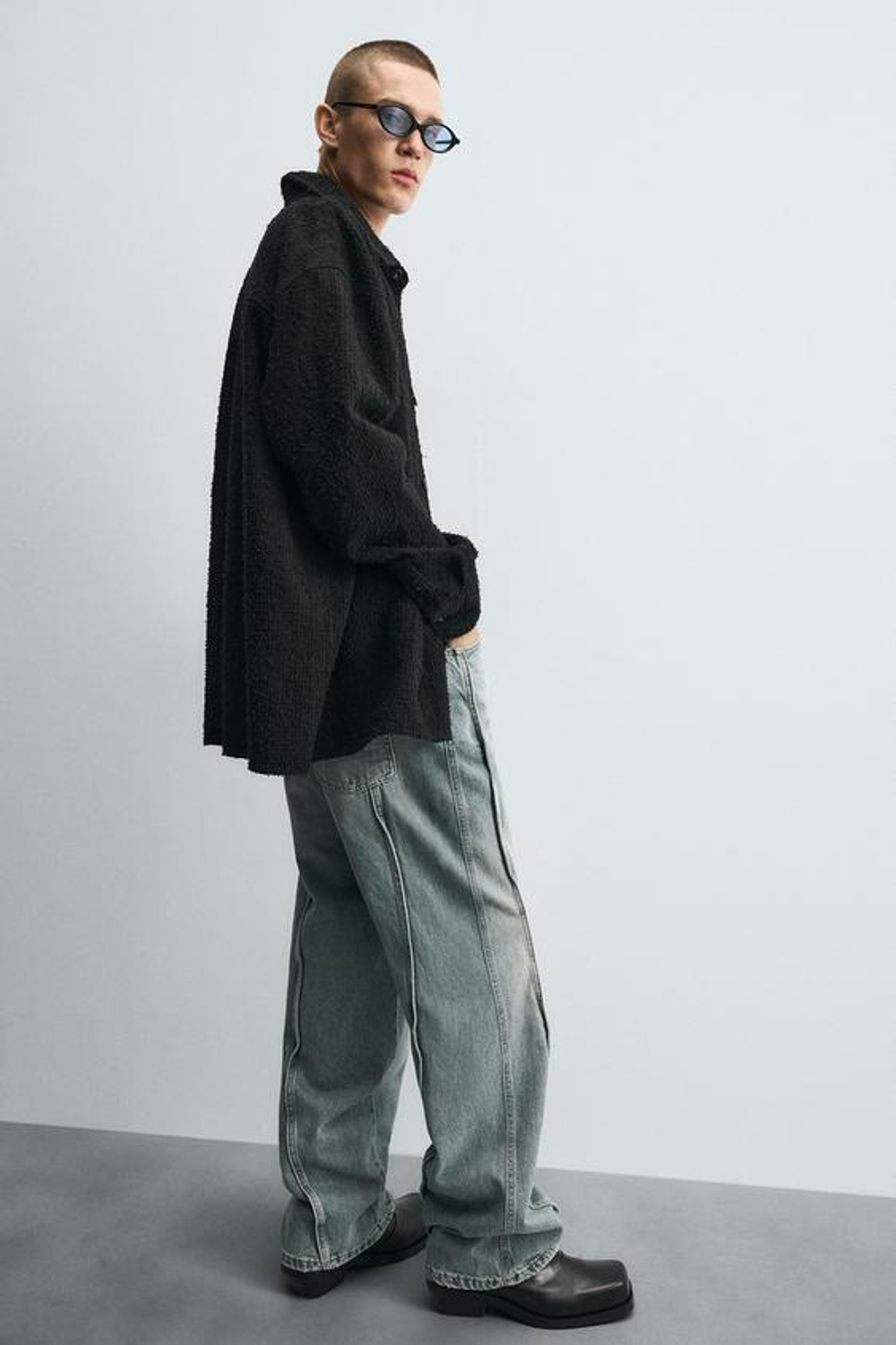 ZARA ДЖИНСЫ BAGGY FIT С ДЕКОРАТИВНОЙ СТРОЧКОЙ, СИНИЙ/ЗЕЛЕНЫЙ