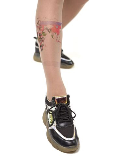 Колготки с принтом в виде карты мира (Размер: S-M-L) (Цвет: бежевый)